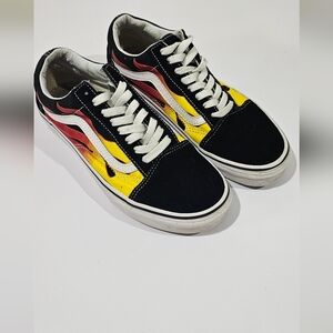 Vans Old Skool Sk8 Low Flames Shoes Men's Size 6.5 Women's Size 8 Black Yellow